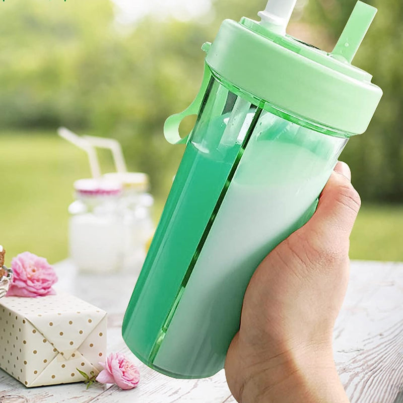 Dual Beverage Separate Straws Leak-Resistant Innovative Water Bottle