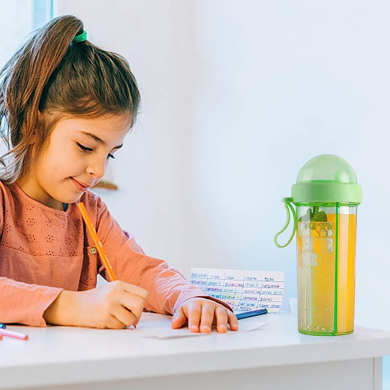 Dual Beverage Separate Straws Leak-Resistant Innovative Water Bottle
