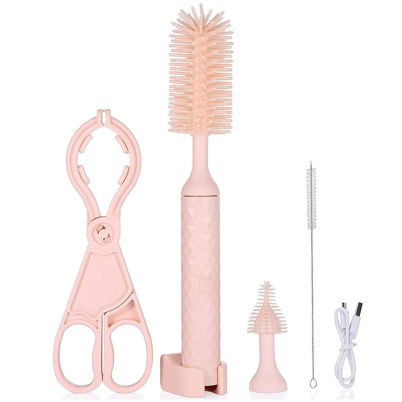 360° Rotation Long Handle Reusable Silicone Baby Bottle Brush Set