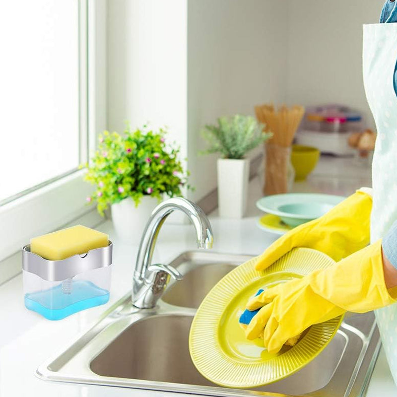 Soap Dispenser Instant Refill Dishwashing Soap Pump and Sponge Holder