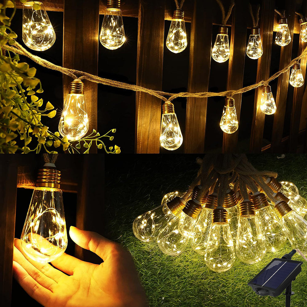 LUMIRO Solar Outdoor String Lights Vintage Rope Hemp Solar Patio Lights