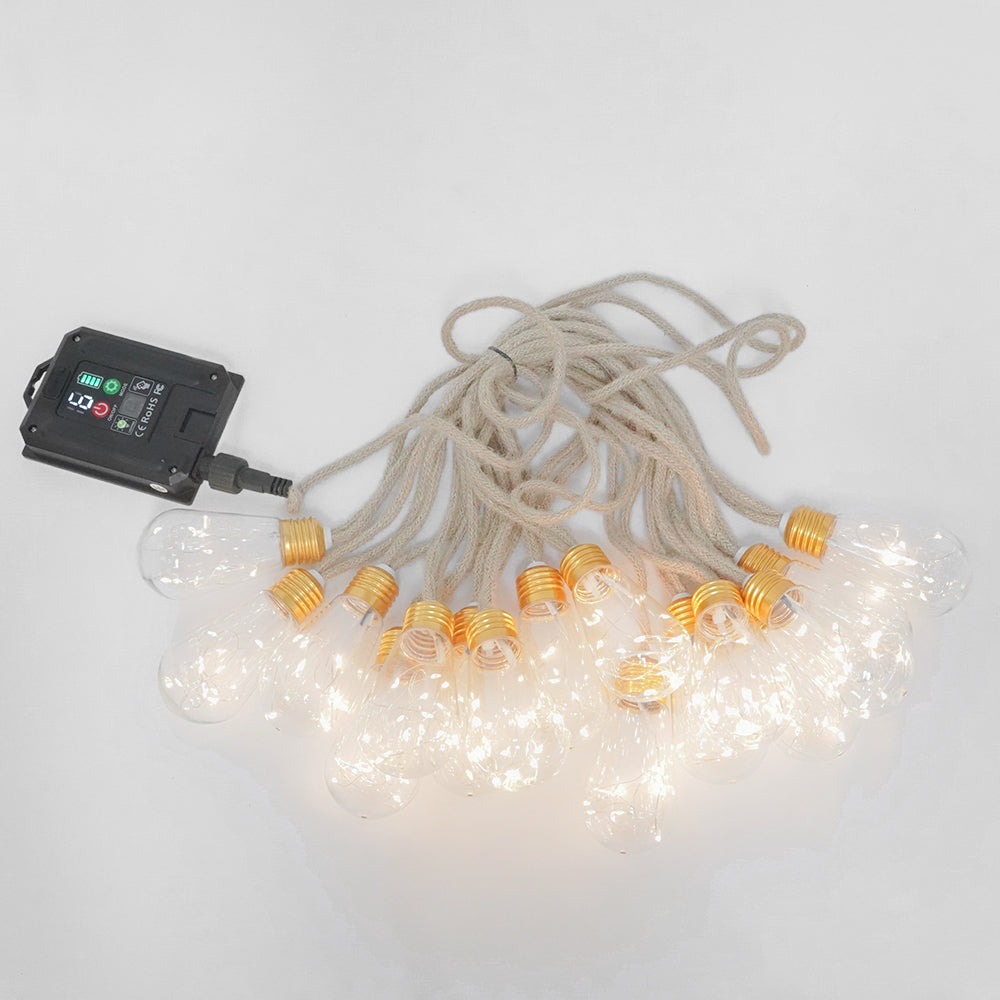 LUMIRO Solar Outdoor String Lights Vintage Rope Hemp Solar Patio Lights