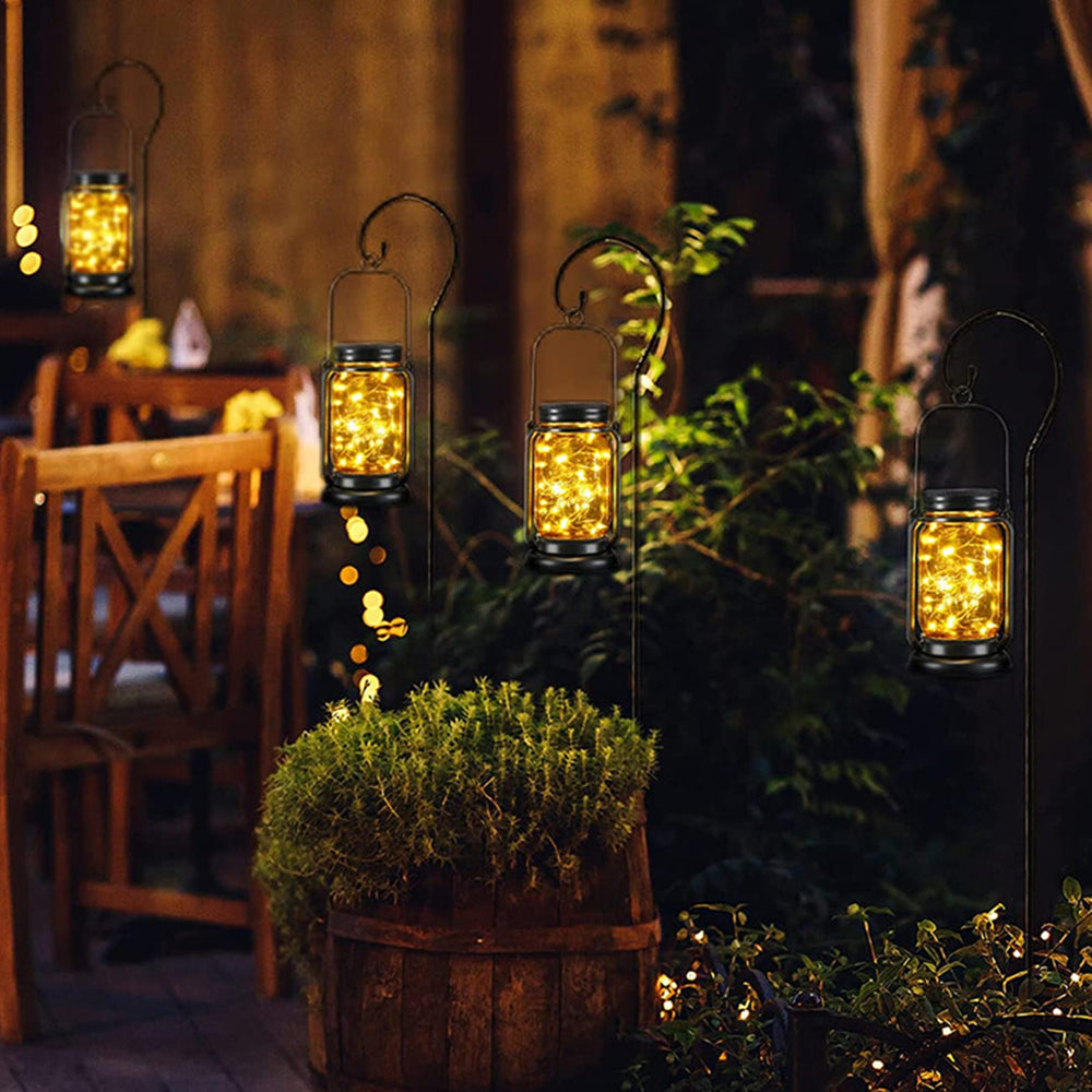 LUMIRO 4 Pack Solar Hanging Mason Jar Lights Decorative Solar Lantern with Stakes