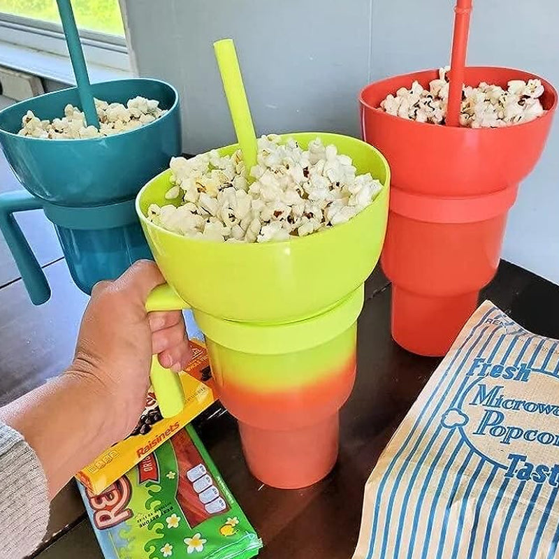 Snack and Sip Stadium Hand Cup Reusable Leakproof Snacking Bowl