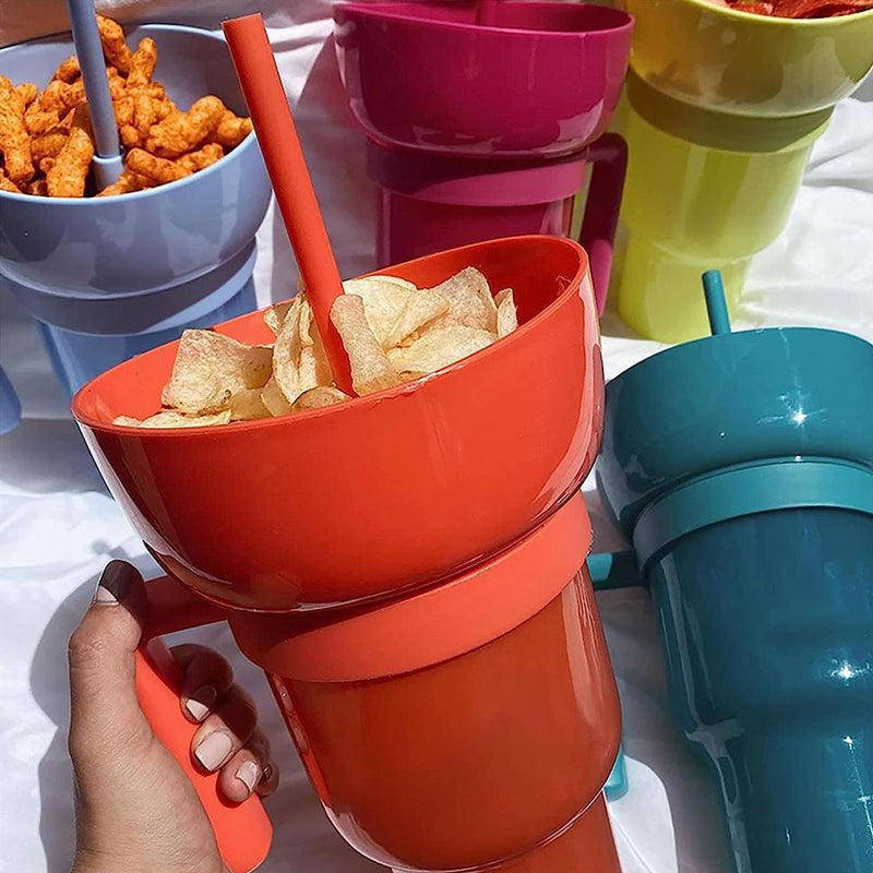 Snack and Sip Stadium Hand Cup Reusable Leakproof Snacking Bowl