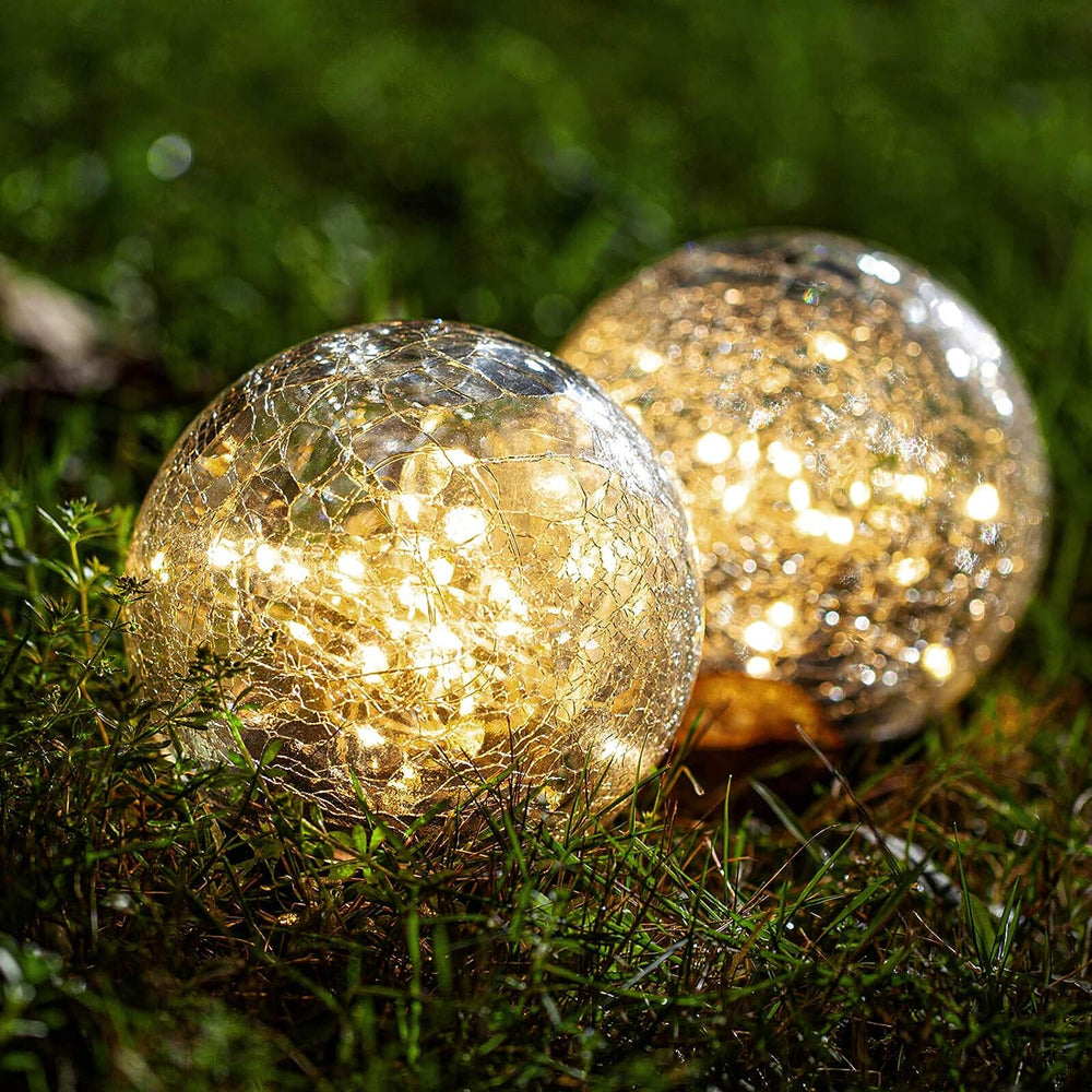 LUMIRO Outdoor Cracked Glass Garden Solar Ball Light - 15 cm
