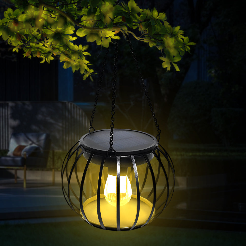 LUMIRO 2 Pack Outdoor Solar Hanging Lights Pumpkin Decorative Lantern