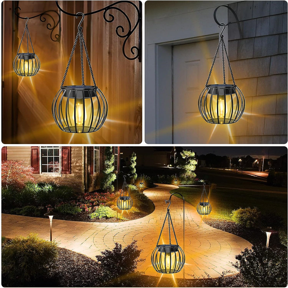LUMIRO 2 Pack Outdoor Solar Hanging Lights Pumpkin Decorative Lantern