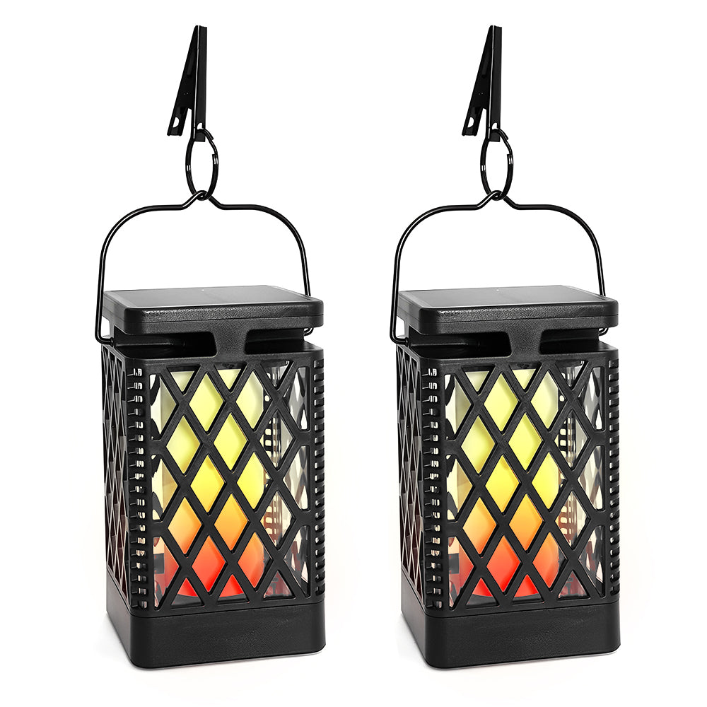 LUMIRO 2 Pack Flickering Flame Solar Garden Pendant Lights - Realistic Flames