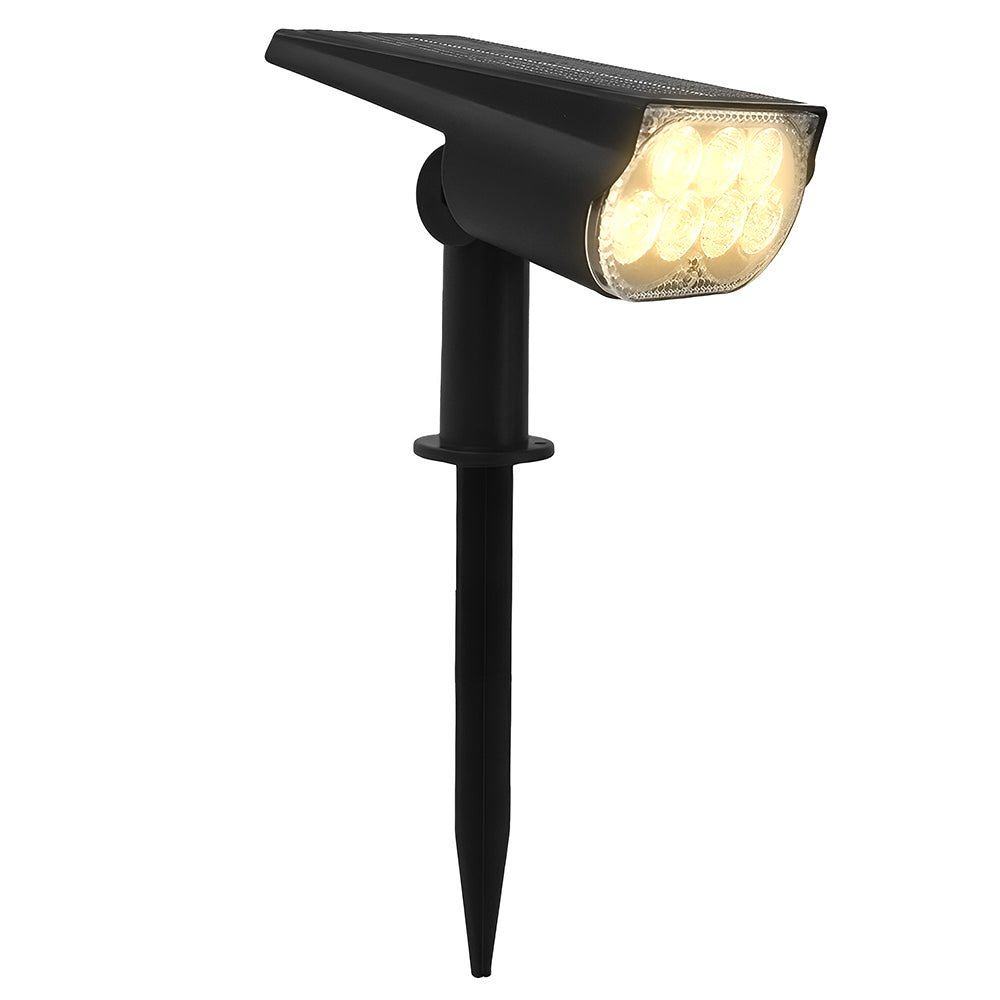 LUMIRO 2 Pack Solar Spotlight Ground Plug Lights- Adjustable Head, Warm Light - Black