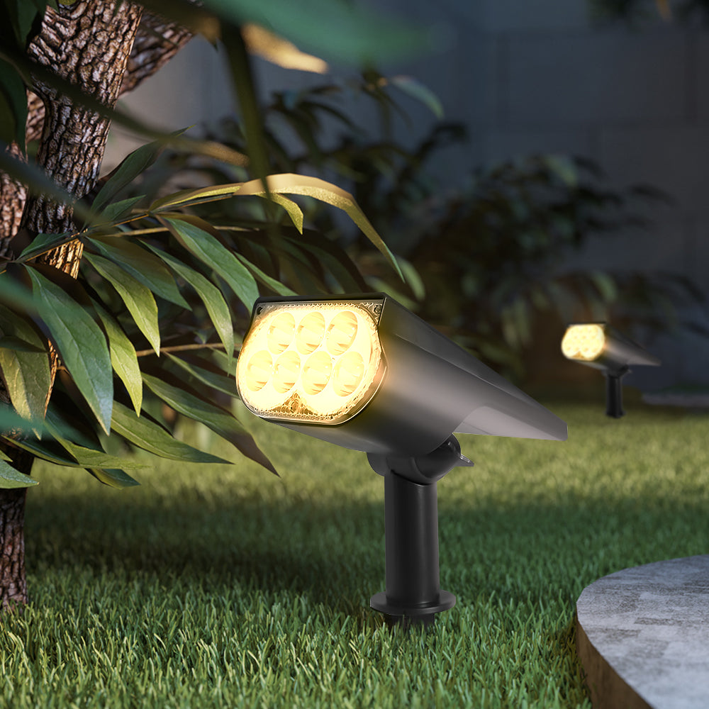 LUMIRO 2 Pack Solar Spotlight Ground Plug Lights- Adjustable Head, Warm Light - Black