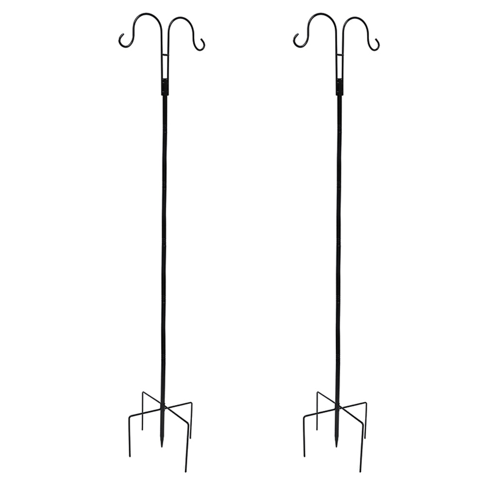 LUMIRO 2 Pack Double Shepherds Metal Hooks Garden Pole for Outdoor