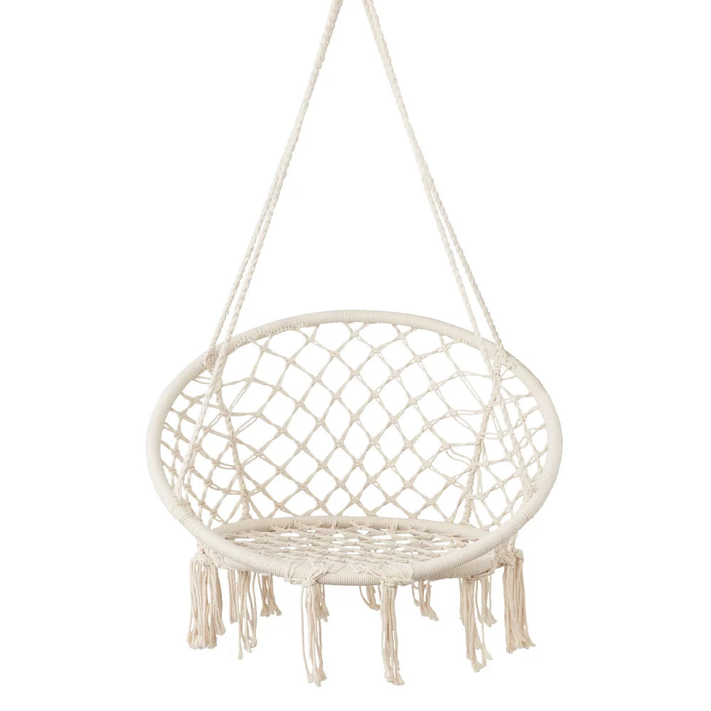HYPERANGER Macrame Swing Chair Hanging Cotton Rope Hammock Chair