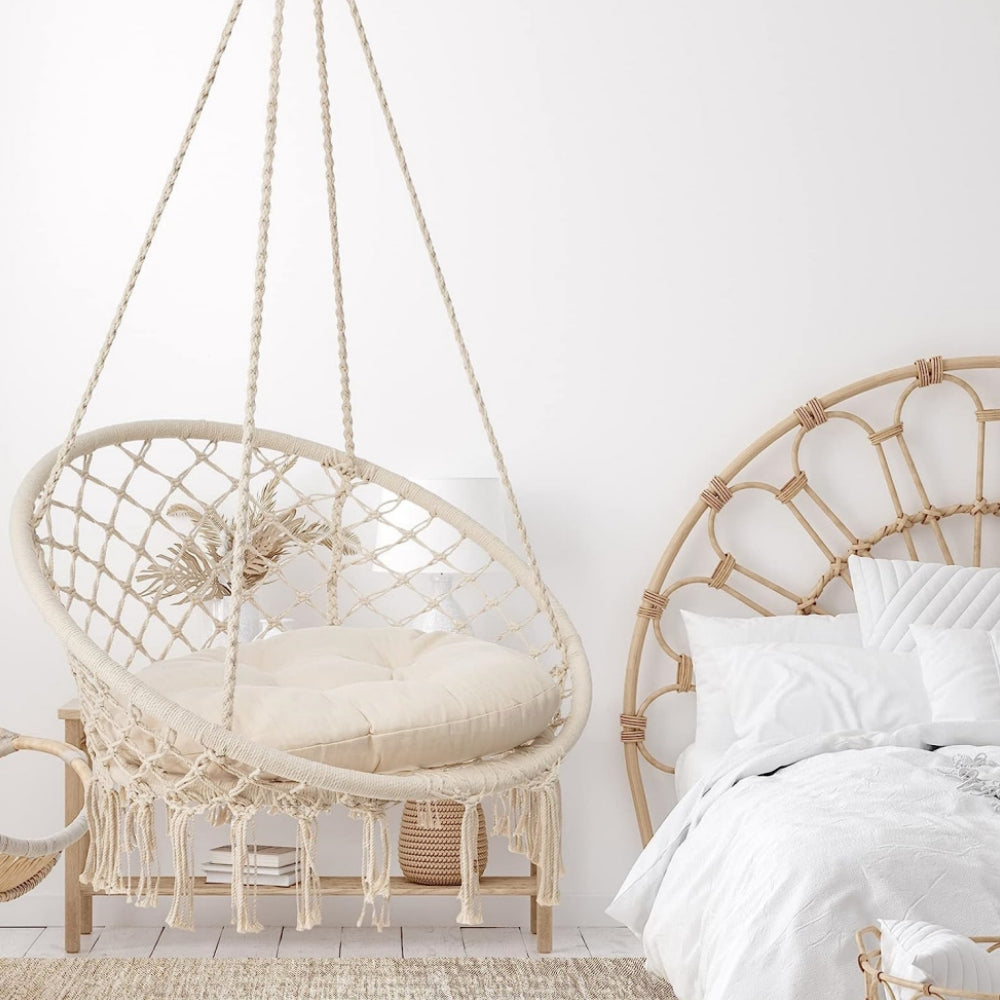 HYPERANGER Macrame Swing Chair Hanging Cotton Rope Hammock Chair