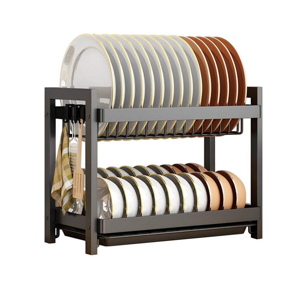 STORFEX 2 Layer Dish Drying Rack for Kitchen | Black | Steel Material