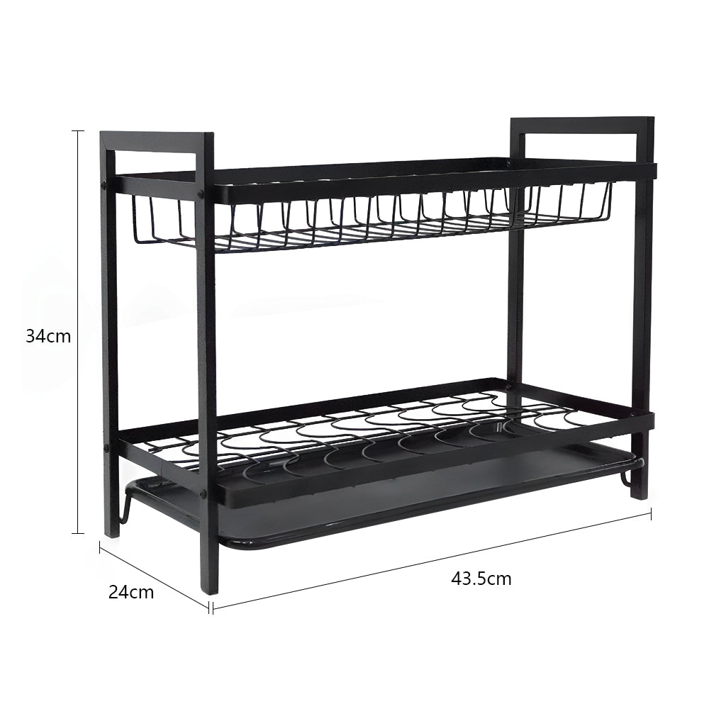 STORFEX 2 Layer Dish Drying Rack for Kitchen | Black | Steel Material