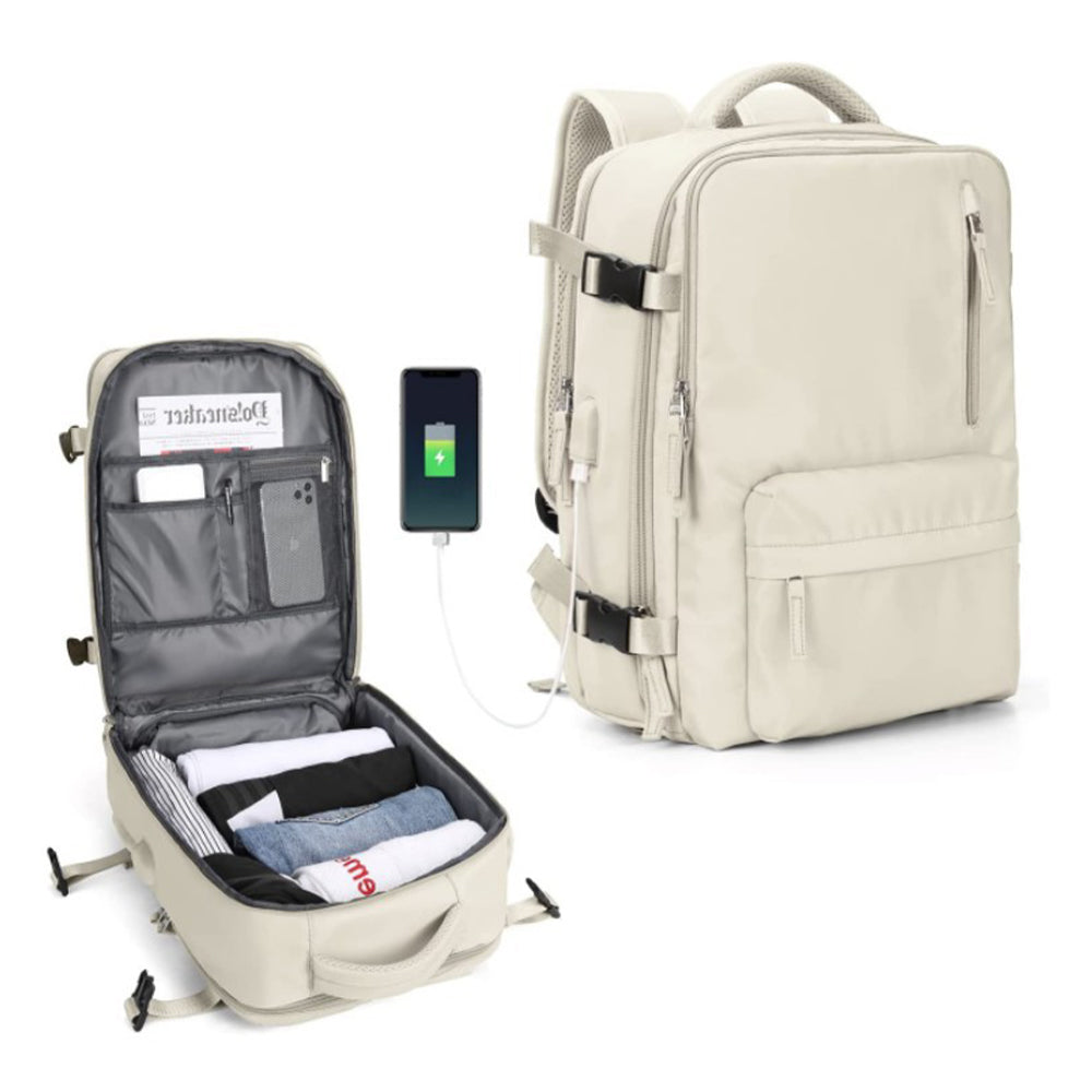 Large Waterproof Travel Backpack with USB Charging Port and Shoe Compartment