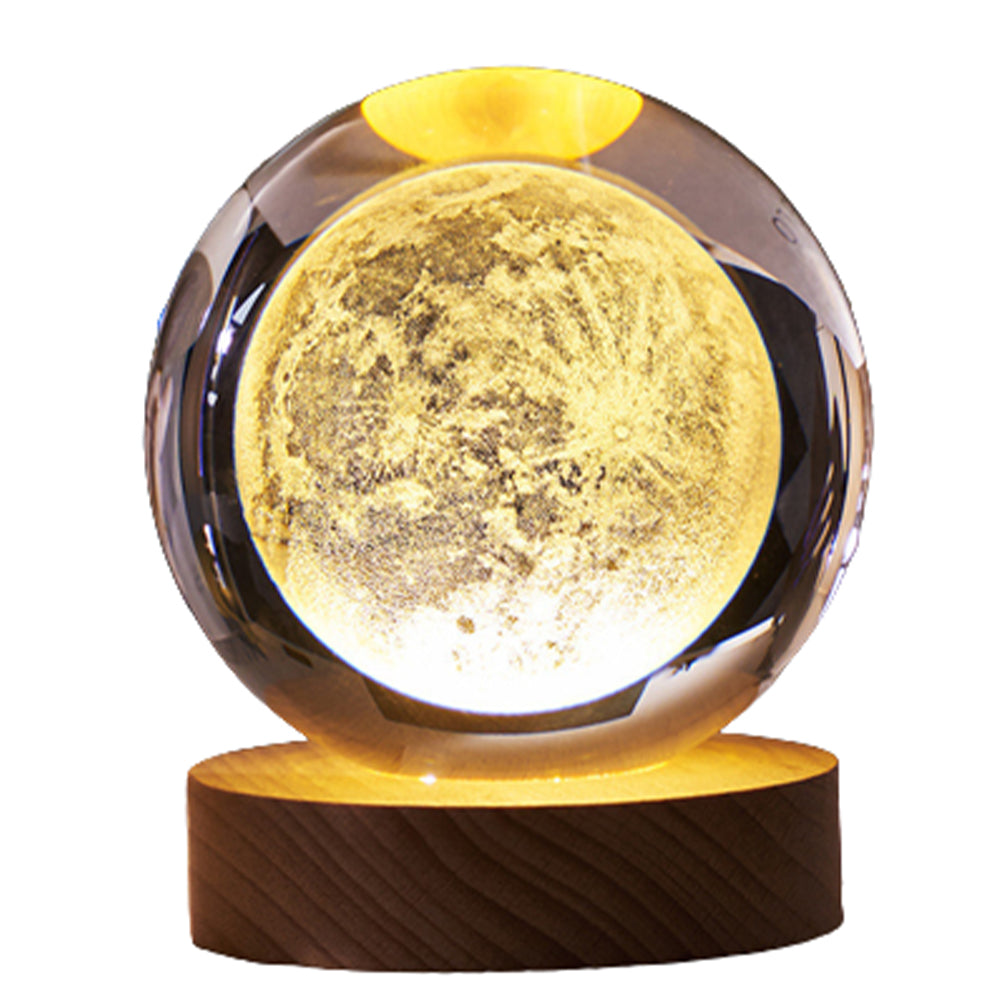 Crystal Ball Lamp with Wooden Base for Beside Table USB-Rechargeable