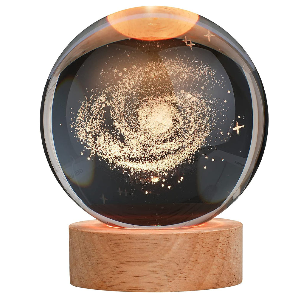 Crystal Ball Lamp with Wooden Base for Beside Table USB-Rechargeable