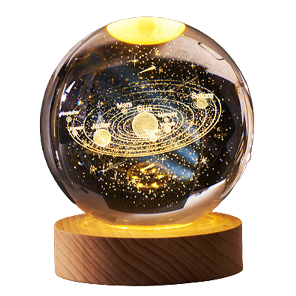 Crystal Ball Lamp with Wooden Base for Beside Table USB-Rechargeable