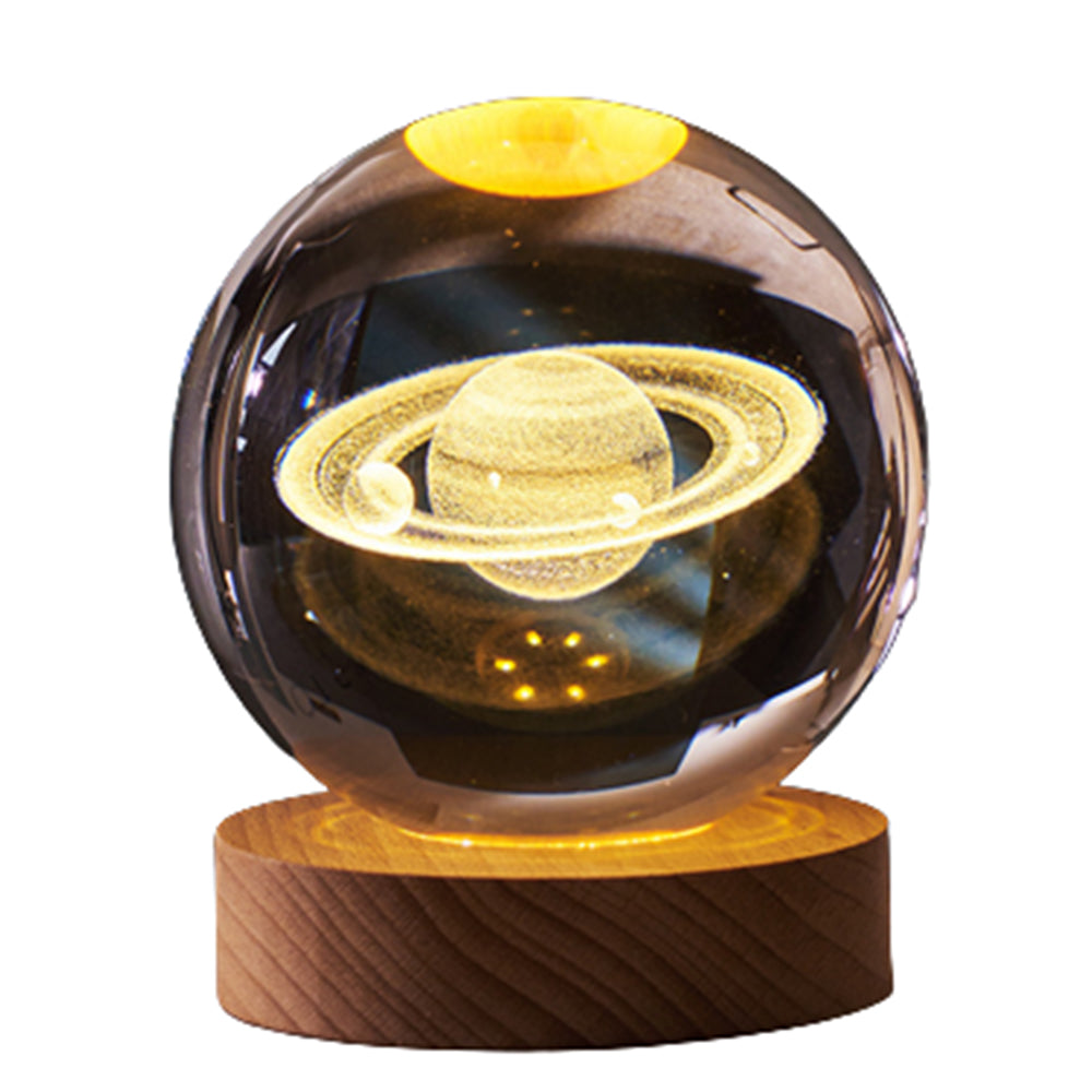 Crystal Ball Lamp with Wooden Base for Beside Table USB-Rechargeable