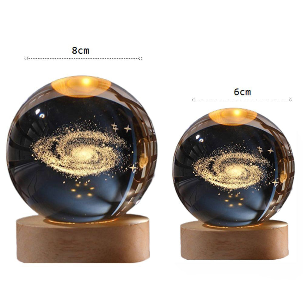 Crystal Ball Lamp with Wooden Base for Beside Table USB-Rechargeable
