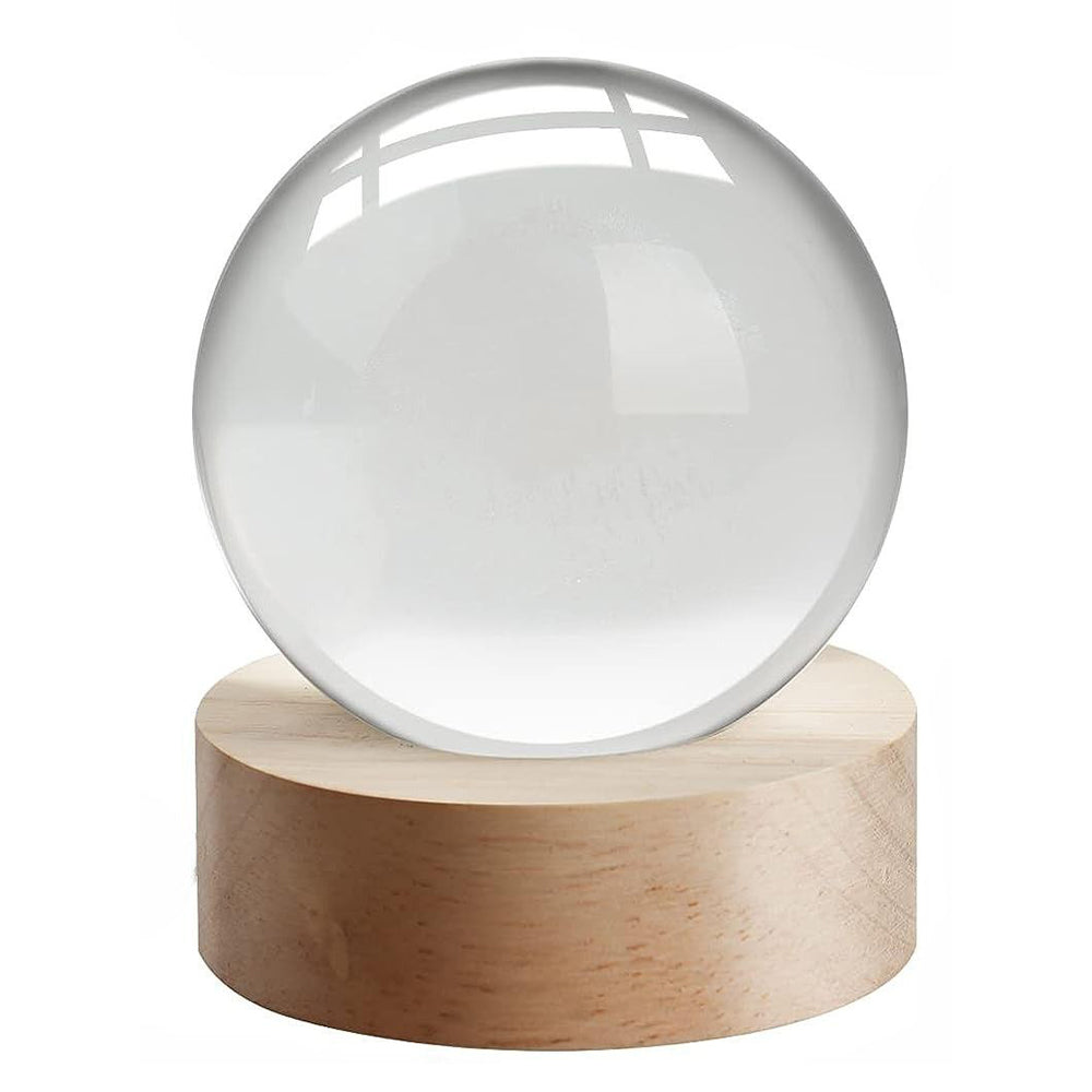 Crystal Ball Lamp with Wooden Base for Beside Table USB-Rechargeable