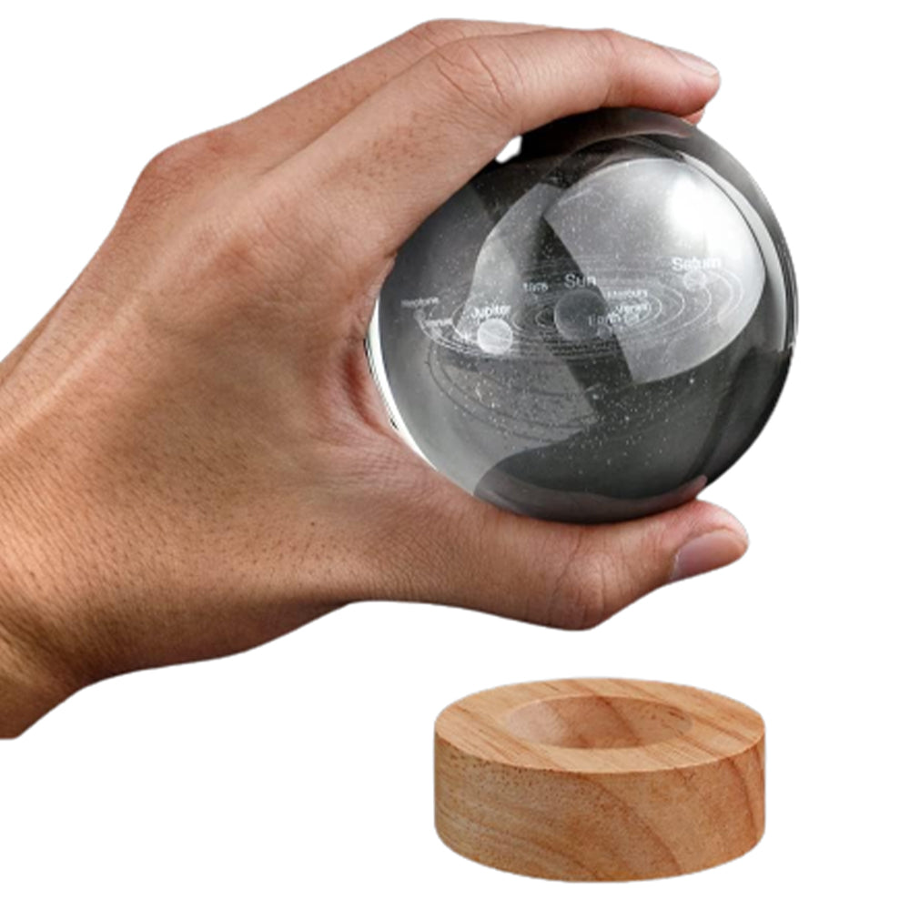 Crystal Ball Lamp with Wooden Base for Beside Table USB-Rechargeable