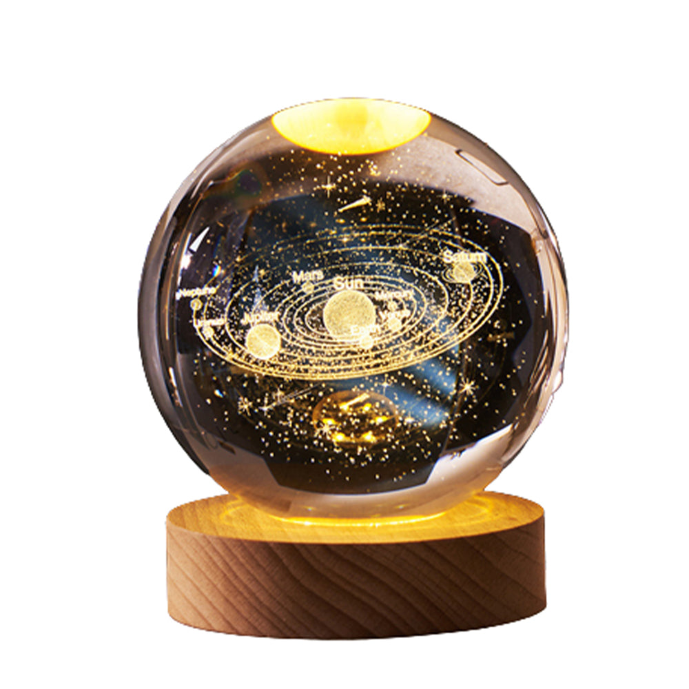 Crystal Ball Lamp with Wooden Base for Beside Table USB-Rechargeable