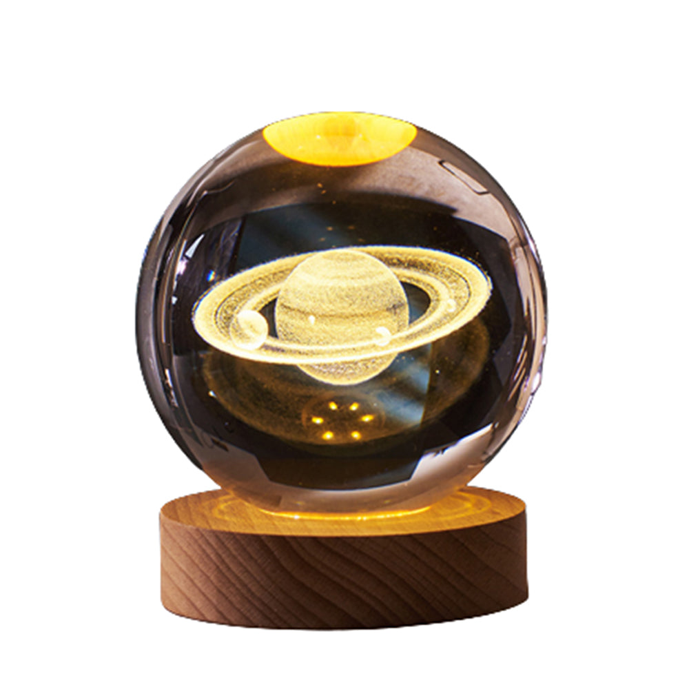 Crystal Ball Lamp with Wooden Base for Beside Table USB-Rechargeable