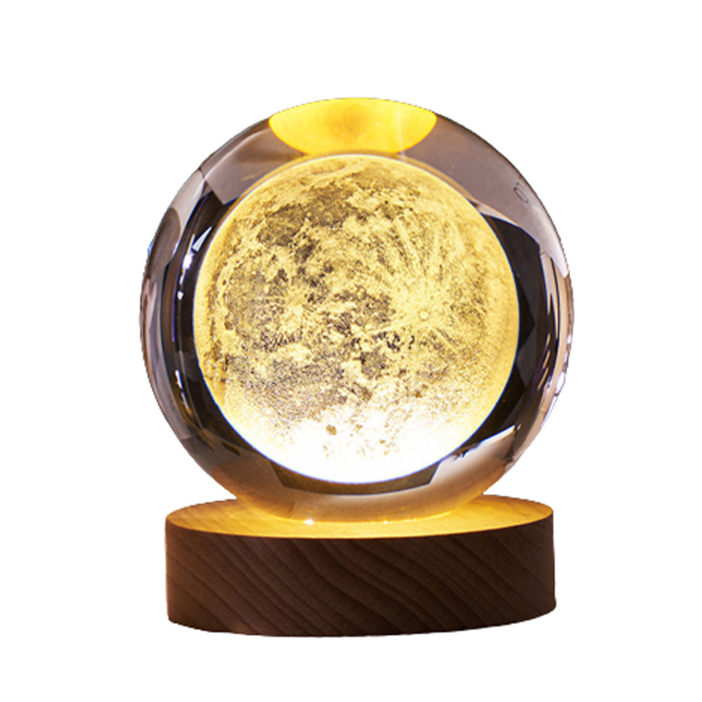 Crystal Ball Lamp with Wooden Base for Beside Table USB-Rechargeable
