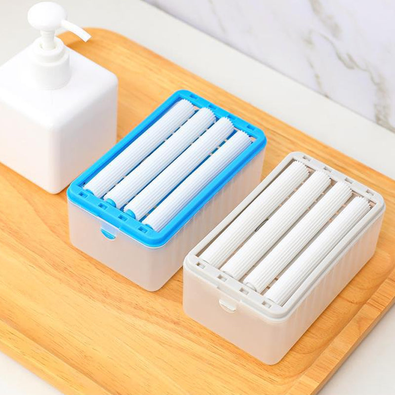 2 in 1 Bubble Forming Soap Dish Multifunctional Soap Box with Rollers