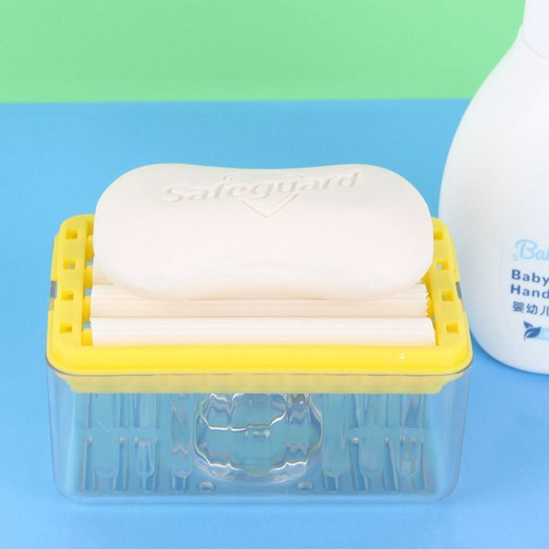 2 in 1 Bubble Forming Soap Dish Multifunctional Soap Box with Rollers