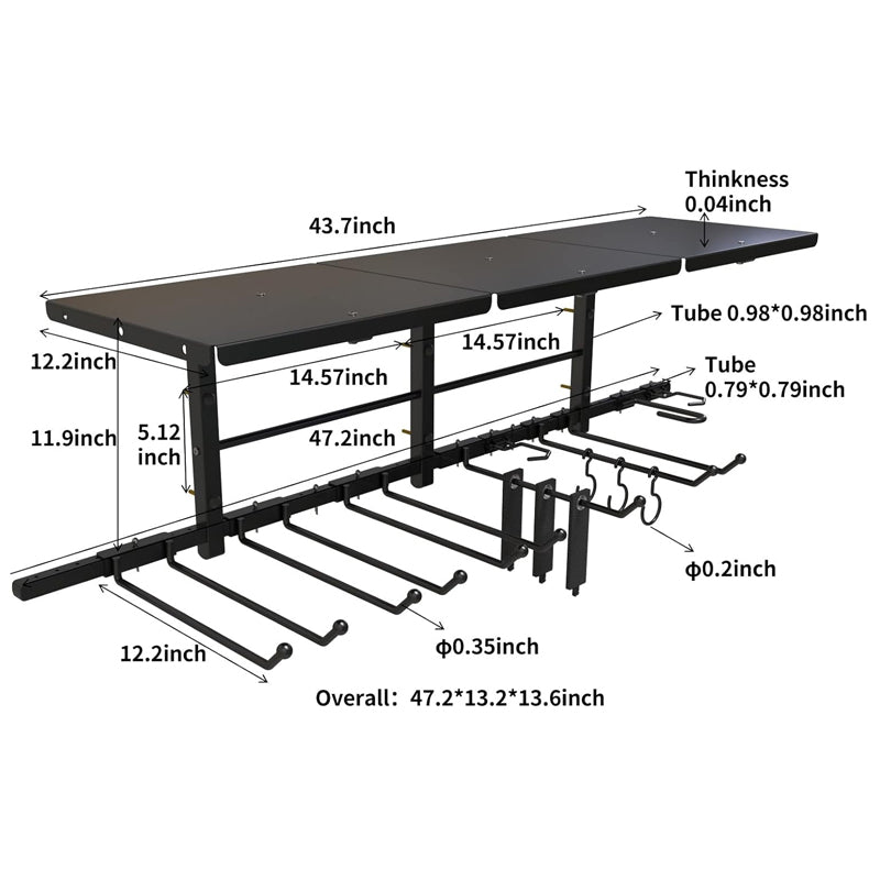 Heavy Duty Wall Mounted Garage Tool Organizer Storage Rack - Black