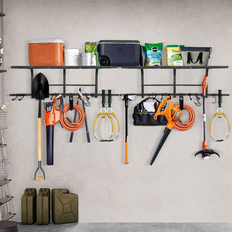 Heavy Duty Wall Mounted Garage Tool Organizer Storage Rack - Black