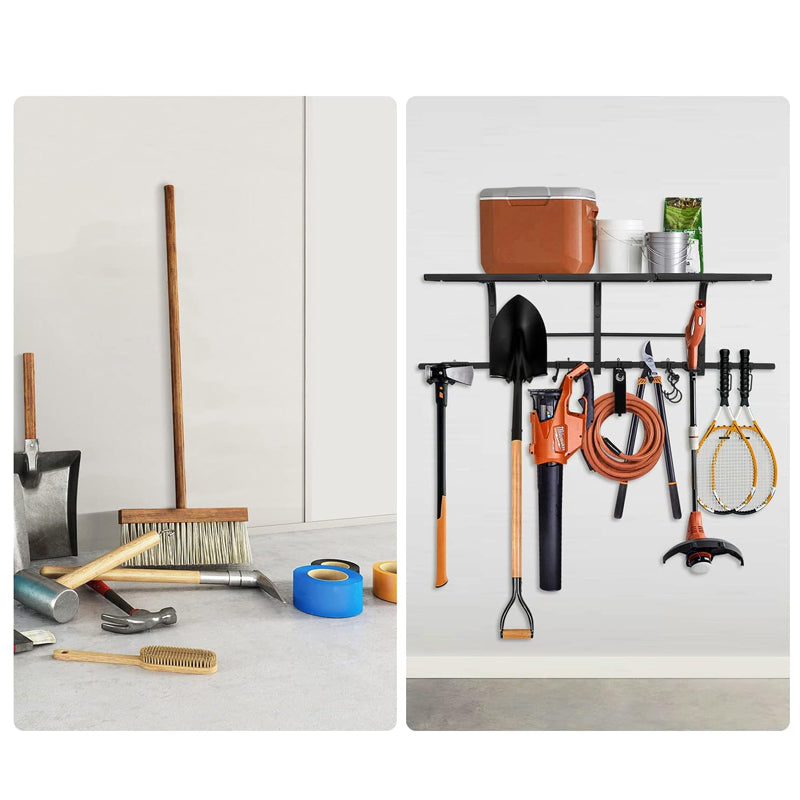 Heavy Duty Wall Mounted Garage Tool Organizer Storage Rack - Black