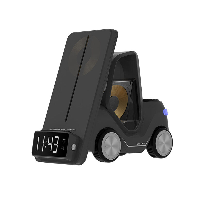 3 in 1 Fast Charging Wireless Charger with Digital Clock  Display-Type-C Plugged-in