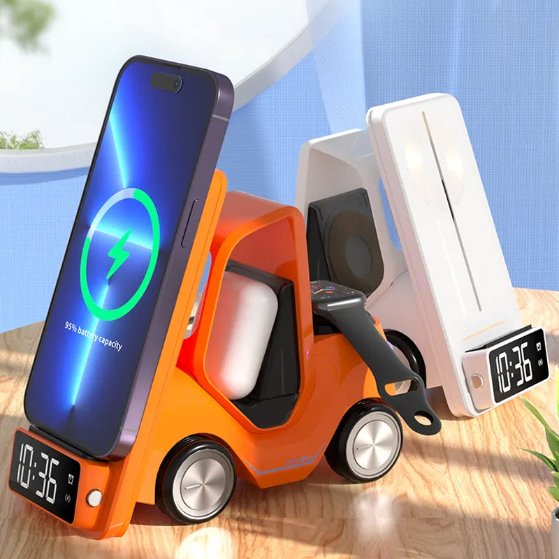 3 in 1 Fast Charging Wireless Charger with Digital Clock  Display-Type-C Plugged-in