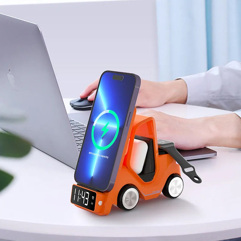 3 in 1 Fast Charging Wireless Charger with Digital Clock  Display-Type-C Plugged-in