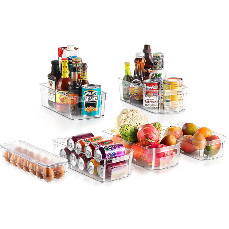 Pack of 6 Acrylic Stackable Clear Plastic Storage Bin for Refrigerator