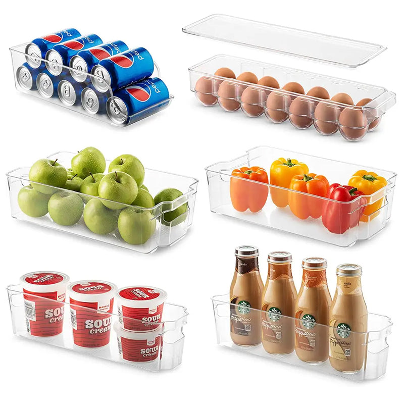 Pack of 6 Acrylic Stackable Clear Plastic Storage Bin for Refrigerator