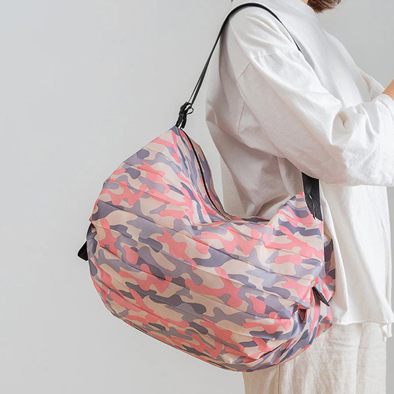 Reusable Eco-Friendly Foldable Shopping Bag with Handles and Pocket