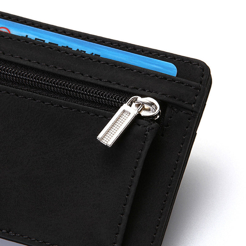 4 Card Slots Ultra Thin Bi-Fold Magic Wallet with Zipper for Men