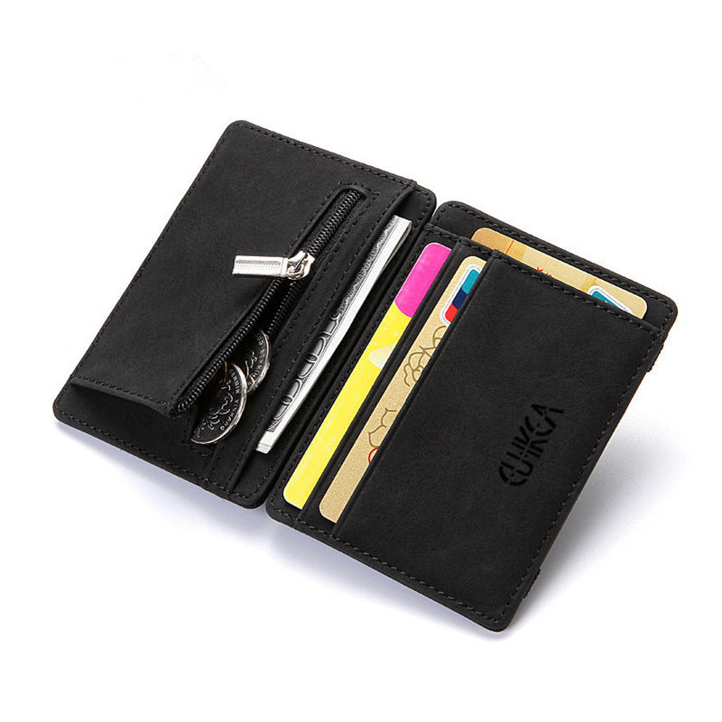 4 Card Slots Ultra Thin Bi-Fold Magic Wallet with Zipper for Men