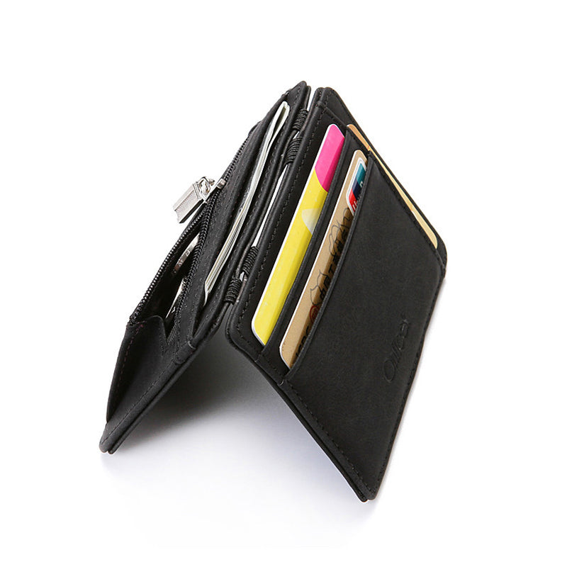 4 Card Slots Ultra Thin Bi-Fold Magic Wallet with Zipper for Men