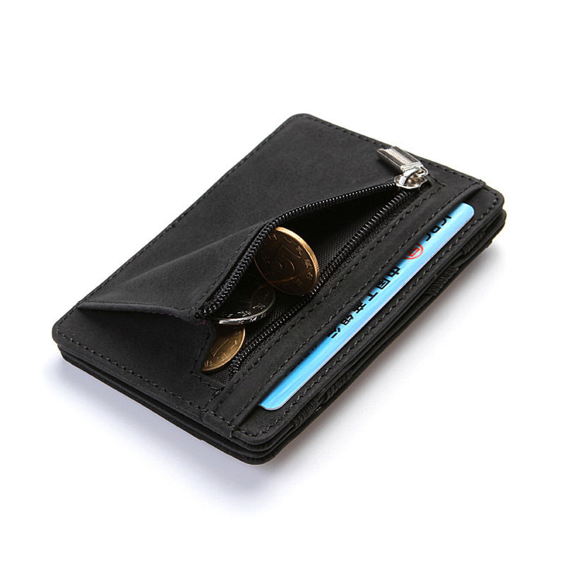 4 Card Slots Ultra Thin Bi-Fold Magic Wallet with Zipper for Men