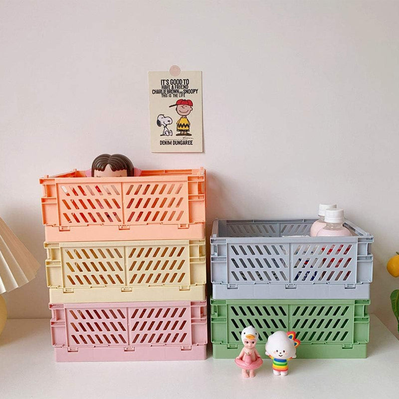 Pack of 3 Mini Folding Plastic Crates Storage Drawer Basket Organizers