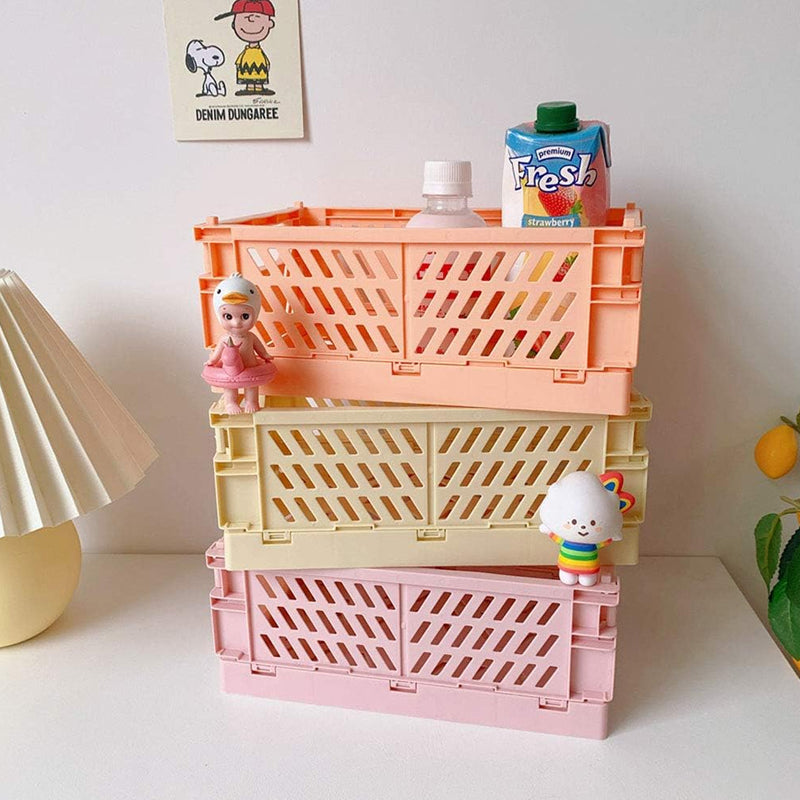 Pack of 3 Mini Folding Plastic Crates Storage Drawer Basket Organizers
