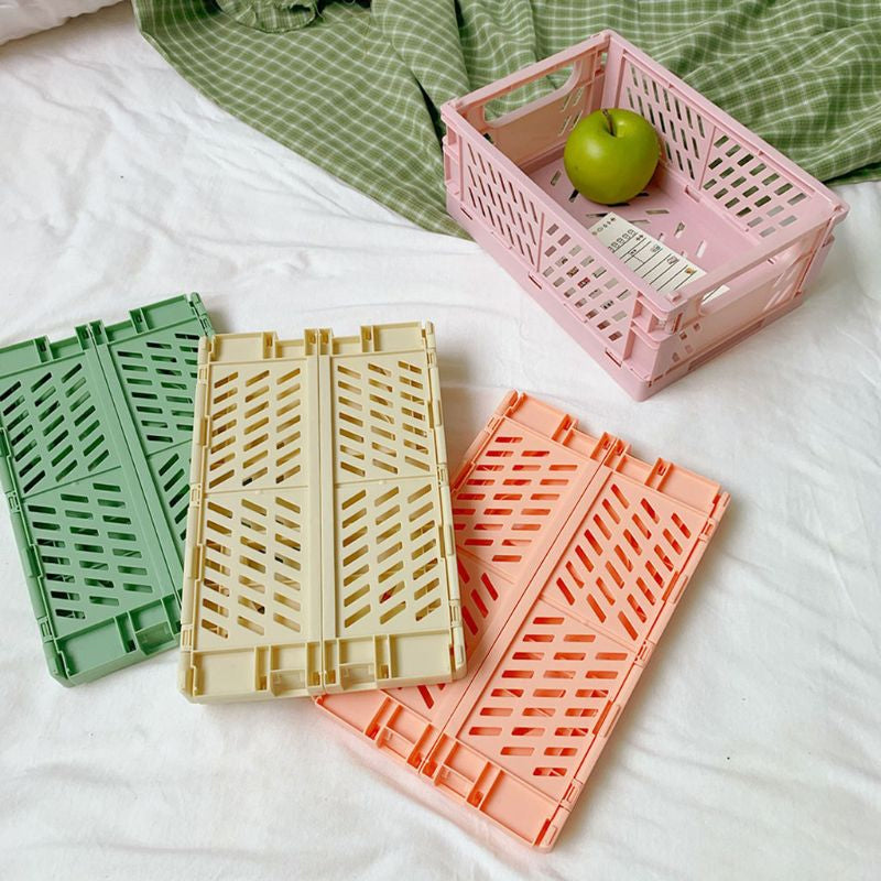 Pack of 3 Mini Folding Plastic Crates Storage Drawer Basket Organizers