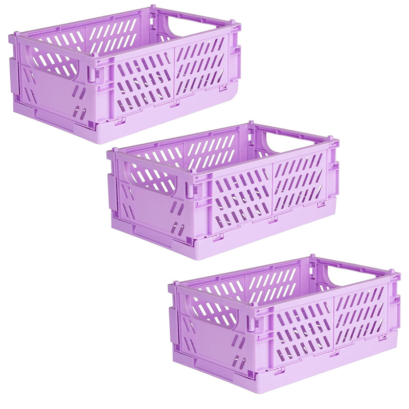 Pack of 3 Mini Folding Plastic Crates Storage Drawer Basket Organizers